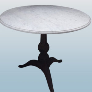 Messa circular em mármore de Carrara clássico, pés em ferro fundido