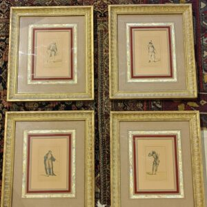 Conjunto de quatro gravuras europeia do universo da Commedia dell'Arte