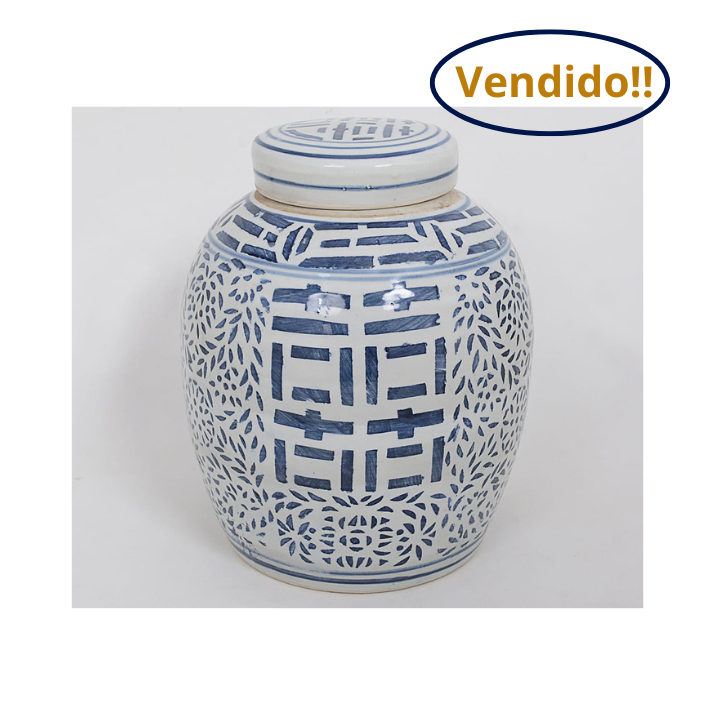 Potiche de porcelana chinesa azul e branco