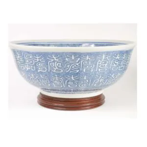 Bowl ou Centro de mesa oriental de porcelana oriental azul e branca