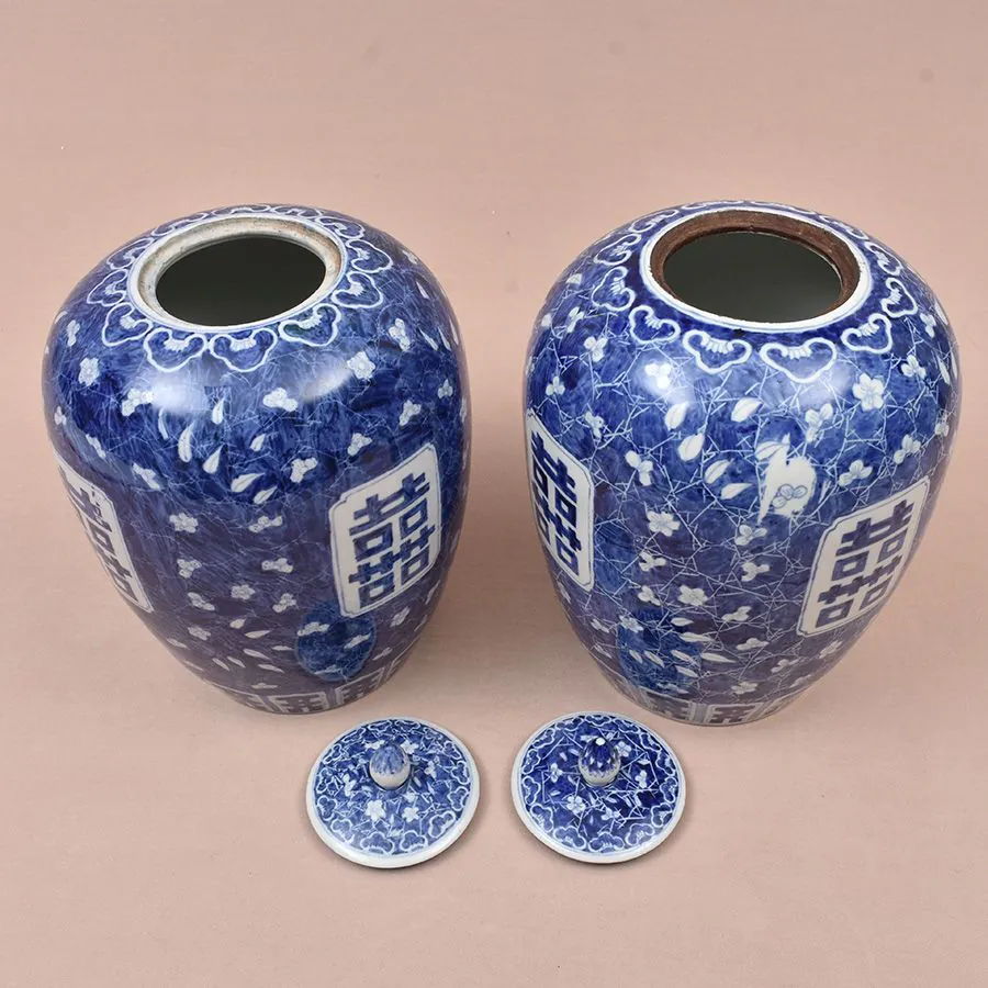 Par de potiches em porcelana chinesa azul e branca do sec. XIX - Imagem 3