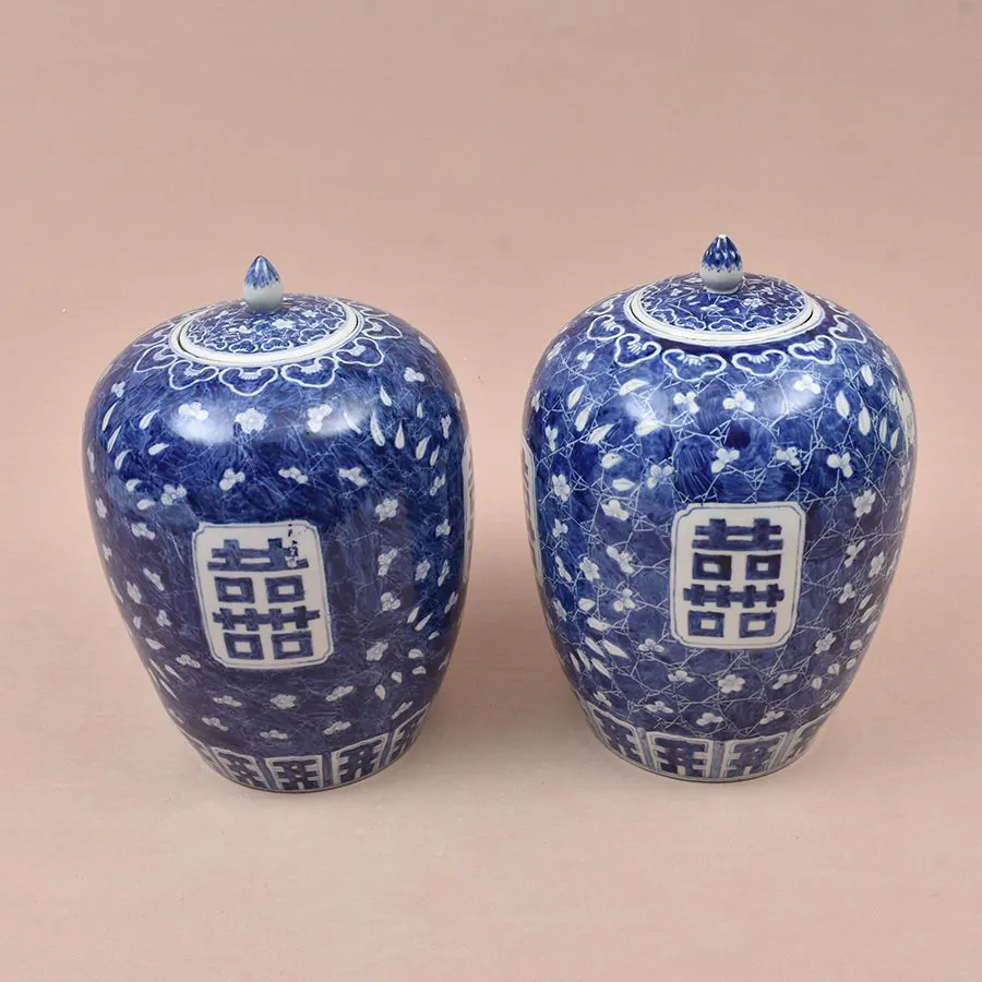 Par de potiches em porcelana chinesa azul e branca do sec. XIX - Imagem 2
